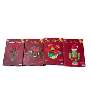 Christmas Holiday Building Block Set Bundle NEW Mistletoe Wreath Cactus